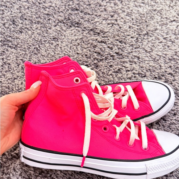 Converse Women's Bright Pink High-Tops - Picture 3 of 6